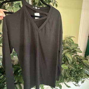 Long Sleeve Black Strappy Front Ribbed Top